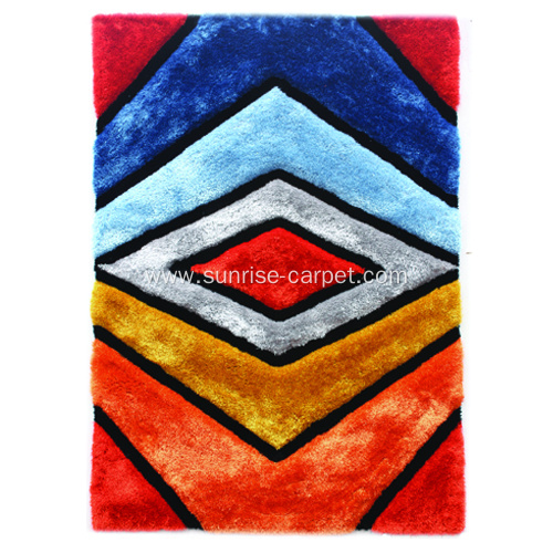 Polyester mix Shaggy Rug 3D design with Multi Color